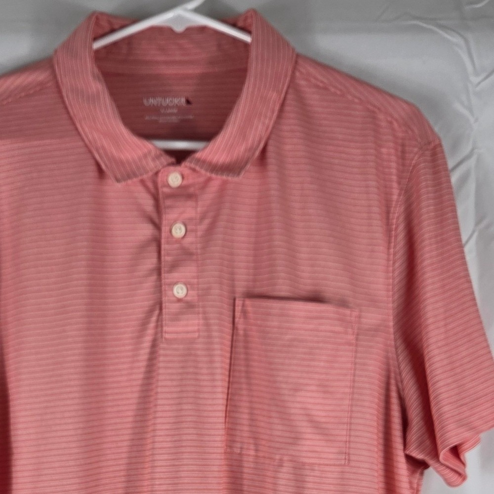 UNTUCKit Gilbert Polo Shirt Mens XL Pink Micro Stripe Pima Cotton Pocket